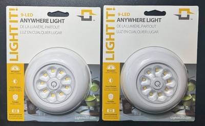 Light It! 9-Bulb White LED Battery Tap Light Model 30015-308, Pack of 2, New