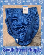 VINTAGE VANITY FAIR ~ BLUE ~  THICK SATIN HI-CUT BRIEF PANTIES ~ SIZE XL