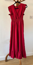 Shein BREEZAYA Solid Ruffle Hem Dress long burgundy red size S