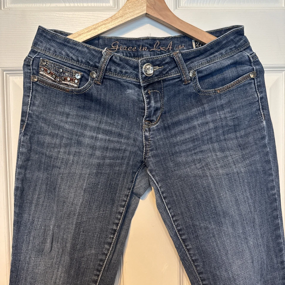 Jeans Grace LA de Colección para Mujer 7/27 Azul Bootcut Estrás Elastizados Denim 30x32 EE. UU. Foto 2 de 4