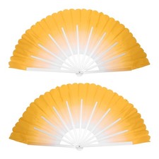 Folding Hand Silk Fan 24 , 1 Pair Left Right Plastic Fan, Yellow
