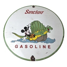 Vintage Sinclair Gasoline Sign - Dinosaur Mickey Mouse Porcelain Gas Pump Sign