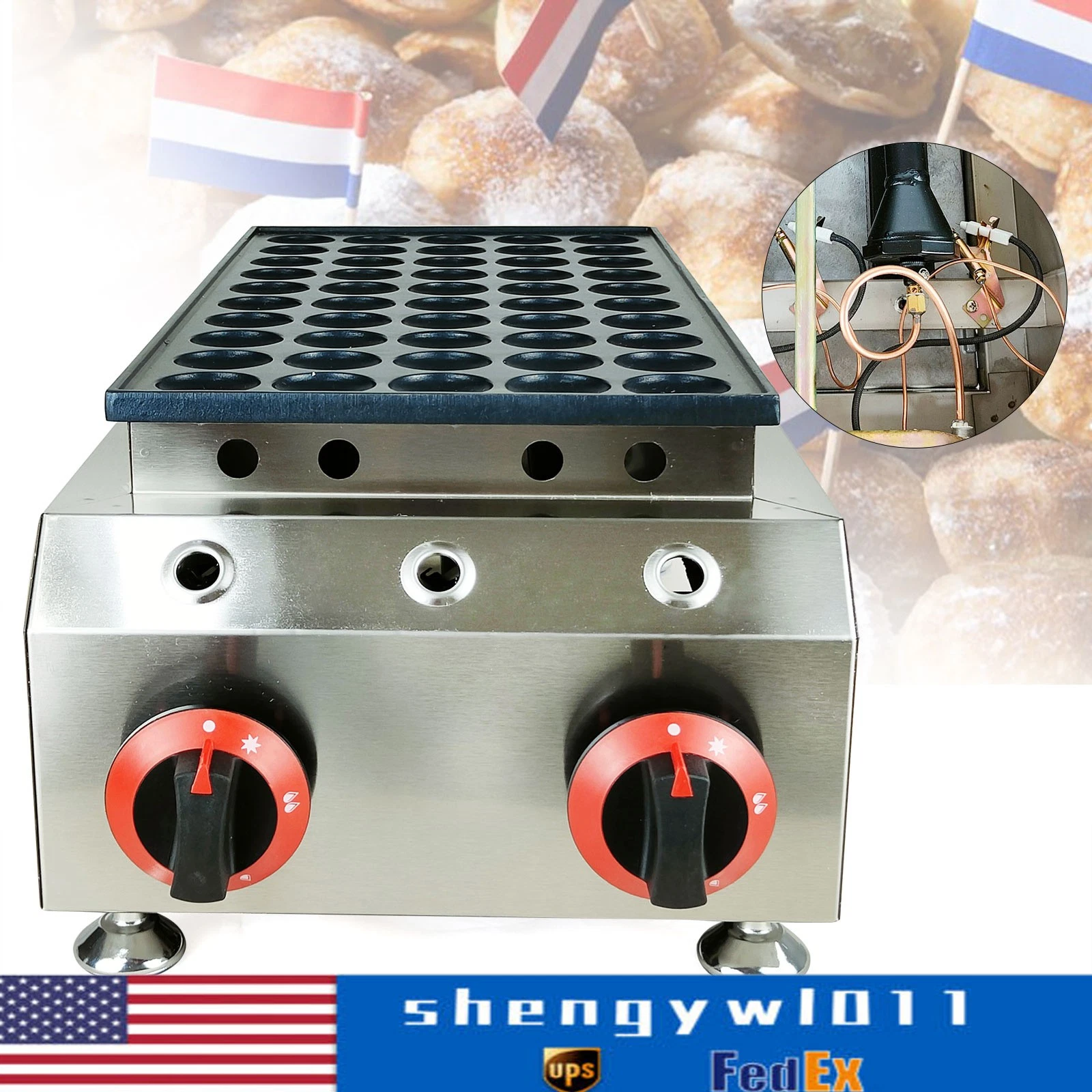LPG Gas Poffertjes Maker Mini Dutch Pancakes Maker Machine Non-stick 50 Holes