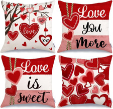 Valentine's Day Throw Pillow Covers 18x18 Inch Set of 4, Valentines Red Hearts L