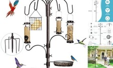6-Hook Bird Feeding Station Kit, Wild Bird Feeder Stand Pole, Multi 94 Inches