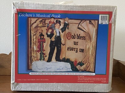 Dicken's Musical Christmas Carol Book Diorama Figurine Vintage 1997 God Bless Us