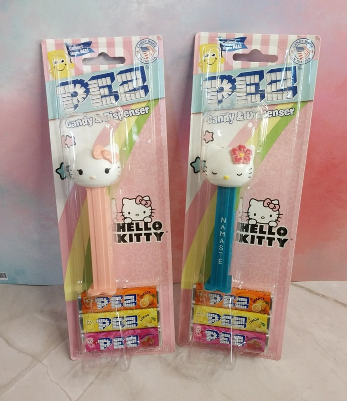 Lot of 2 HELLO KIT Pez Candy Dispensers - NIB - Original + Sleeping Cat w/Candy