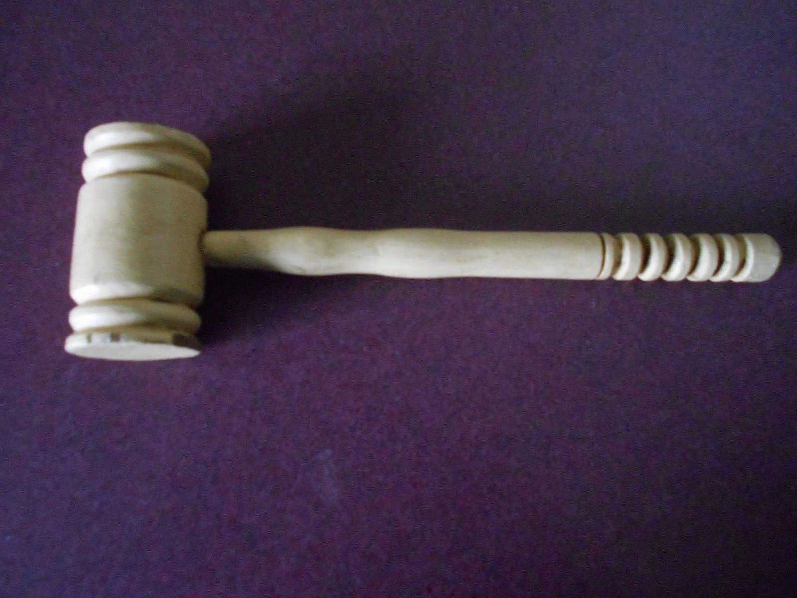 ANTIQUE PRIMITIVE GAVEL OR MEAT TENDERIZER WITH YELLOW PAINT