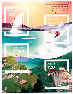 Schweiz NEU (2024) postfrisch (selbstklebend)/Schweizer Sehenswürdigkeiten.