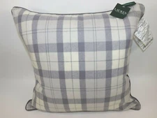 NEW RALPH LAUREN Pillow 20x20 Ivory Grey Plaid Wool Blend Decor $139