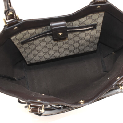 Auth GUCCI GG Supreme Bow Tote 203521 Hand Bag Beige PVC