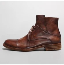 New Dark Brown Leather Formal Combat High Ankle Lace Up Biker Boots For Mens