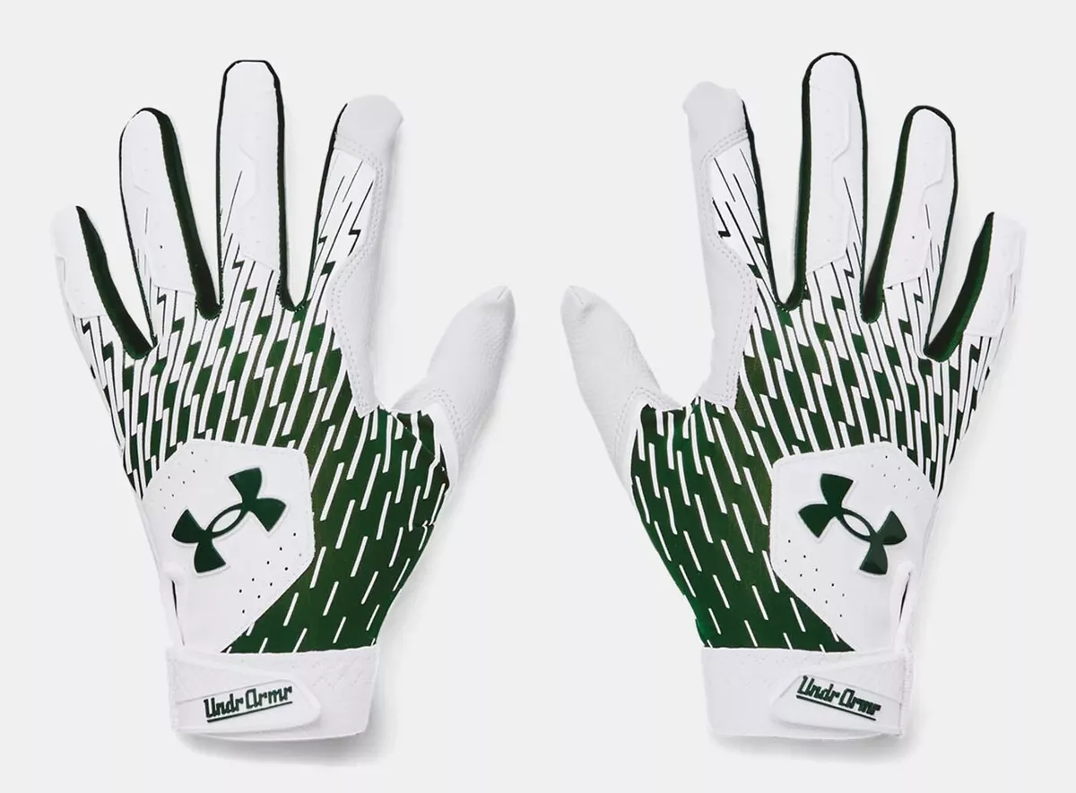 Under Armour Men s UA Clean Up Baseball Batting Gloves 1378764 101 WHT GREEN