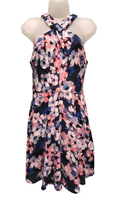 express floral halter dress Blue Pink Twist Sz 6 pristine