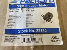 Packard 82180 Direct Drive Blower Motor 1/20 hp 115V 3300 RPM Carrier Furnace