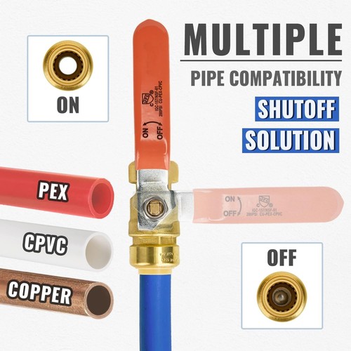 Pack of 2 - 3/4" Lead-Free Brass Push Fit Ball Valve for Safe Plumbing Solutions - Picture 6 of 10
