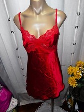 Victoria  s Secret Slip Chemise Lingerie Nightgown Red w/Lace Trim Size M