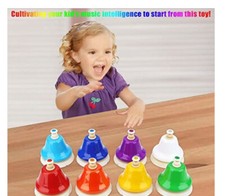 Hand Bed Set , 8 Note Diatonic Metal Bells Musical Colourful Bells
