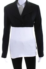 Aya Muse Womens Stok Crepe Peak Lapel Crop Blazer Jacket Wool Black Size Small