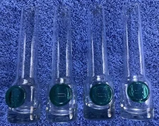 (4) Wolfschmidt VODKA 6” Tall Shot Glasses Green Glass Blob Medallion