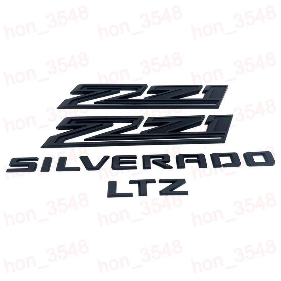 4pc Matte Black 2019-2024 Chevrolet Silverado LTZ Z71 Emblem Nameplate Badge Kit - image 3 of 4