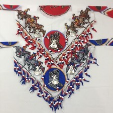 Lot of 2 Upcycled Western Bandanas with Cowboys Print Beads Conchos Red Blue