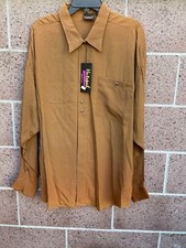 Vintage Hutspah Casual Shirt Mens XL Khaki Long Sleeve Rayon USA Made 1990's