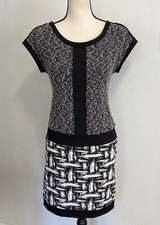 Ann Taylor Women’s Sheath Dress Black White Textured Bouclé Cap Sleeve Size 0