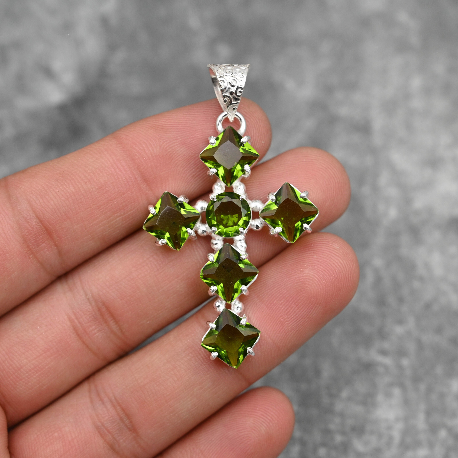 Peridot Holy Cross Pendant in 925 Sterling Silver Birthstone Jewelry Wedding Gift