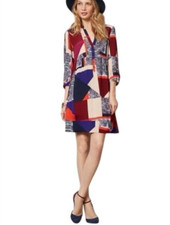 Anthropologie Maeve Taryn Women's 2 Dress 3/4 Sleeve Mix Print Crepe Multi EUC