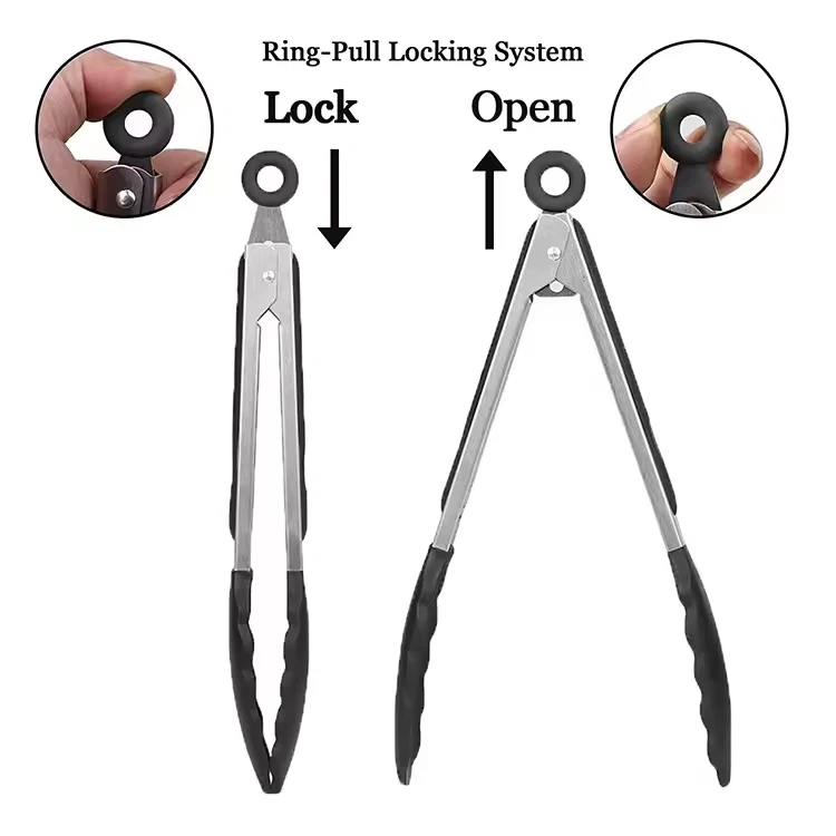 ✅ENVÍO AHORA - Juego de pinzas de silicona de acero inoxidable para alimentos de cocina | Negro 9"/12" Foto 4 de 4