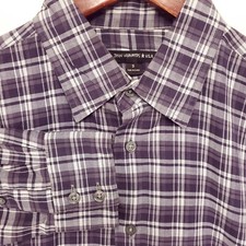 John Varvatos Button Up Dress Shirt Men's S Gray Plaid Cotton Smart Casual