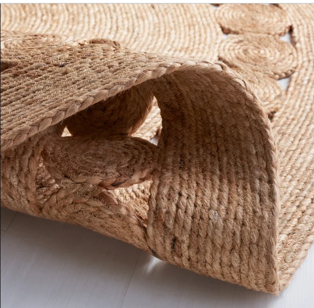 Tapis ovale en jute naturel tressé réversible tapis décoration de sol de ferme - Photo 3/4