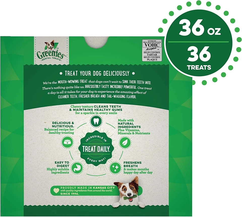 Masticables dentales originales Greenies para perros, regulares (25-50 lb), golosinas naturales para perros Foto 2 de 4