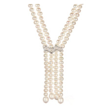 PEARL NECKLACE GENUINE LUXURY LONG WHITE DOUBLE STRAND STRING OF PEARLS NEW
