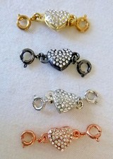 Set of 4 Magnetic Jewelry Clasps Easy-Open Crystal Hearts Clip to Any Necklace