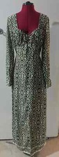 Zara Ecru/Khaki Long Sleeve Printed Midi Dress Size M RRP £45.99