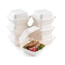 50 x Biodegradable Burger Boxes 6" (450ml) White Bento Cake Boxes