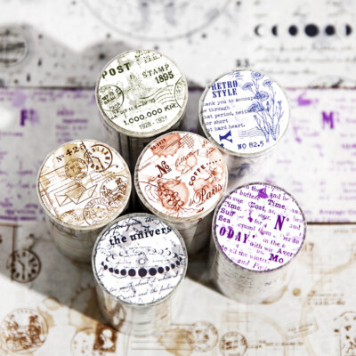 Retro Postmark Stamp Adhesive Washi Tape Diy Junk Journals Scrapbooking Stickers