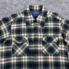 Vintage Pendleton Board Shirt Mens Medium Plaid Wool Flannel Loop Collar