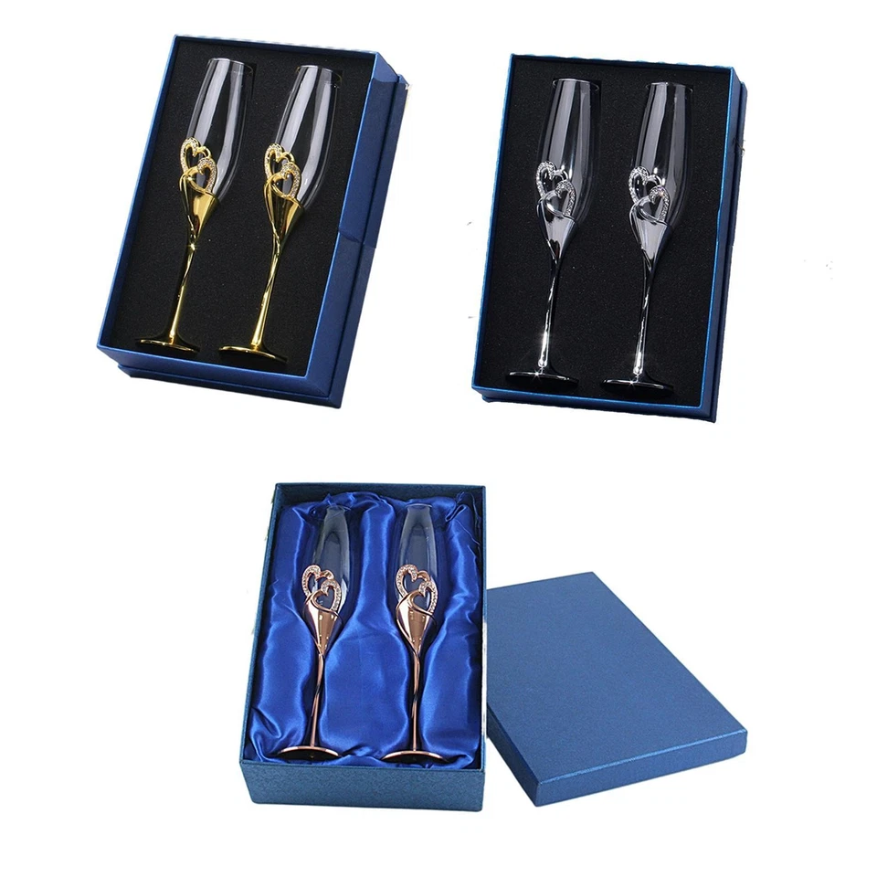 2 Pcs Cristal Personnalisé Mariage Champagne Vin Toast Verre Flûte Sparkle - Photo 1/1