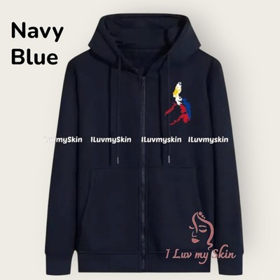 Team Philippine Flag Casual Long Sleeve Hooded Jacket NAVY BLUE