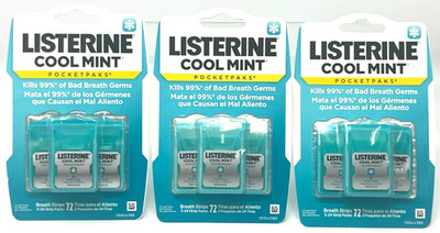 (3) Listerine Cool Mint Pocketpaks 72 Breath Strips Each Sealed Cool Mint