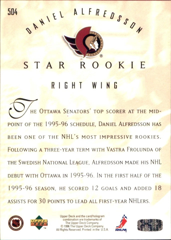 1995-96 UPPER DECK RC Singles Stars 🥅YOU PICK#401 - #570 Complete Your NHL Set - Image 2 of 4