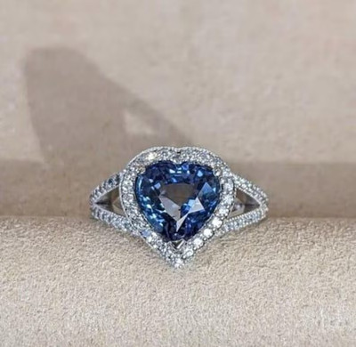5.20 Ct Heart Cut Natural Tanzanite  & Diamond Proposal Ring 14K White Gold
