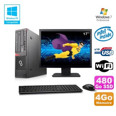 Lot PC Fujitsu E720 E85+ G3220 3GHz 4GB 480GB Brenner WIFI W7 + Bildschirm 17''