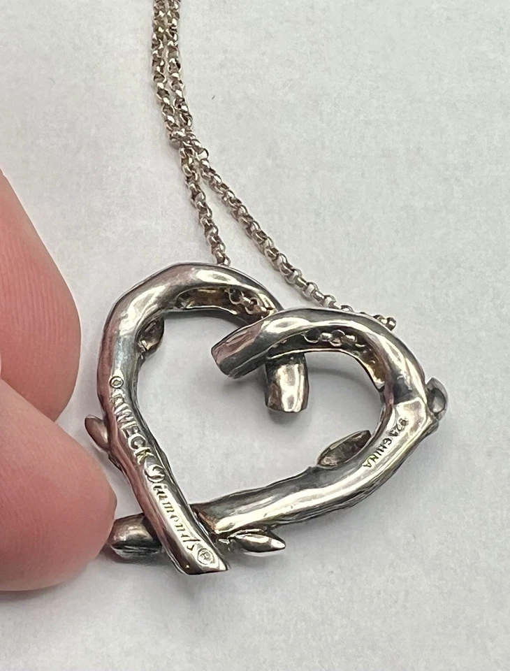 "Collar corazón Fortuna .925 plata esterlina oxidada diamantes Stephen Dweck 18""" Foto 2 de 4