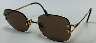 Vintage Cartier C Decor Rimless Oval Gold Plated 1606116 Made In France w/Case