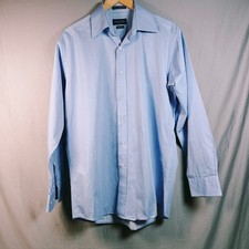 Oscar de la Renta Mens Premium Shirt Blue Pinstripe Cotton Made in Italy Large