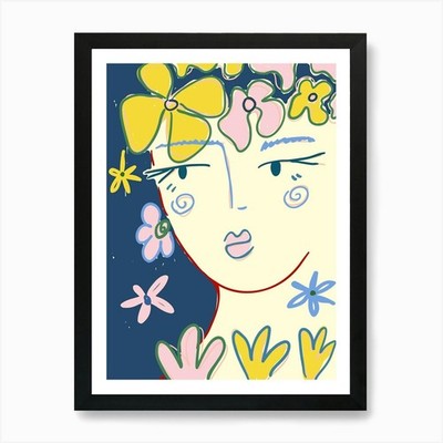 Blumenmädchen, abstrakte Frau Kunst, neu gerahmtes Wandbild Poster Leinwanddruck Bild